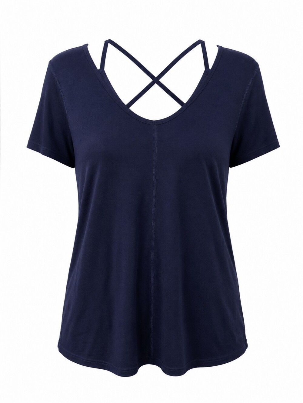Old Navy Navy Short Sleeve V-Neck Top with Crisscross Back